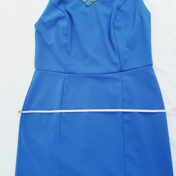 NWT Ashley Stewart Sleeveless Sheath Dress Beaded Neck Blue - Picture 8 of 10